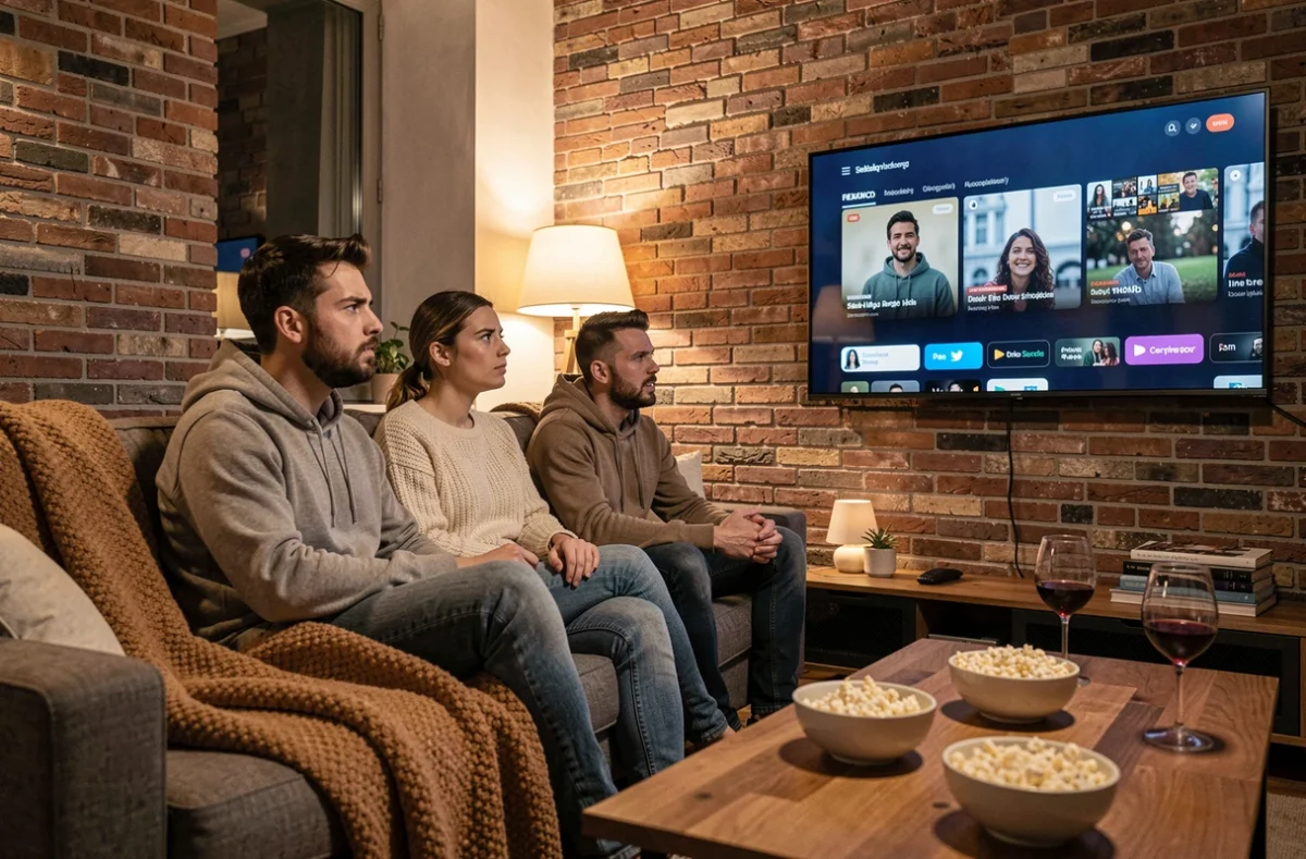 Groupe d'amis regardant L'amour ouf sur Netflix dans un appartement parisien
