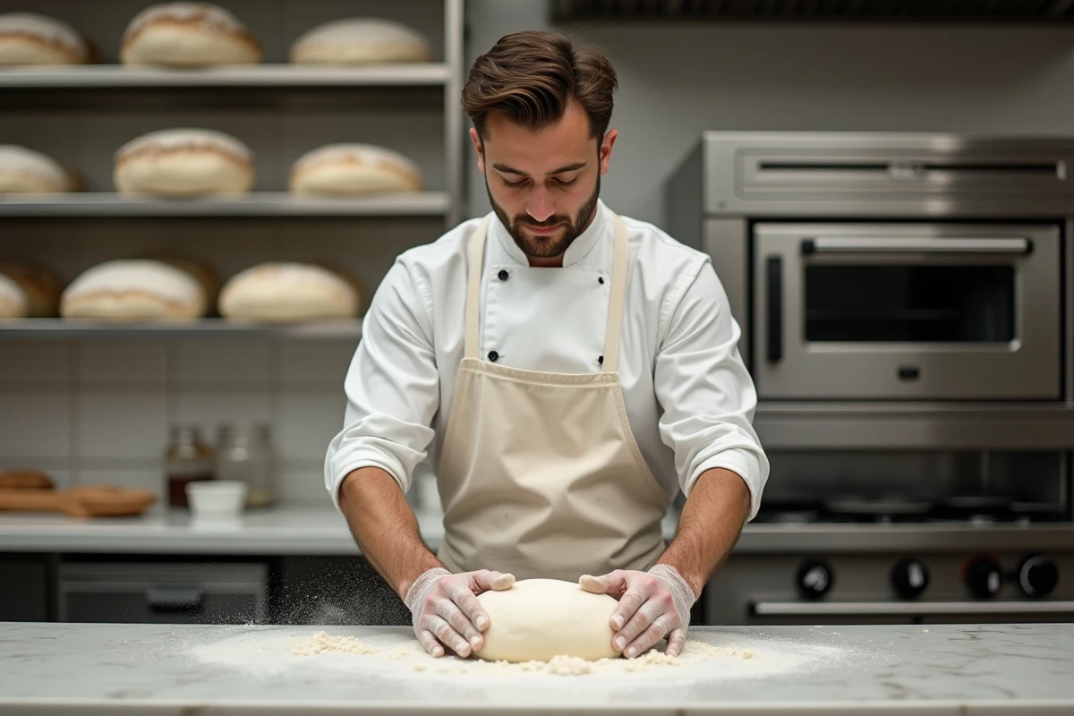 Boulanger artisan pétrir pâte pain boulangerie métier manuel