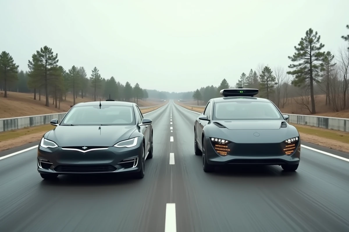 Comparaison côte à côte d'un véhicule semi-automatisé et d'un véhicule entièrement autonome sur une piste d'essai
