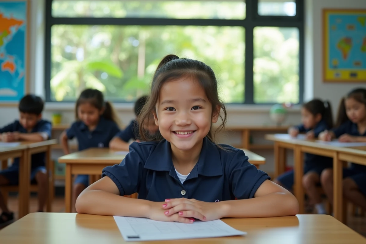 Écolière dans une école internationale multiculturelle à l'étranger