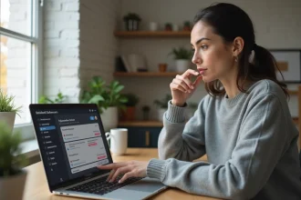 Femme utilisant un ordinateur portable pour accéder aux paramètres de ChatGPT afin d'effacer l'historique de conversation