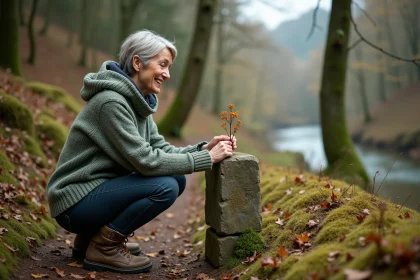 Femme explorant un sentier forestier pittoresque près de Sarralbe en Moselle, découverte de la nature locale hors des sentiers battus