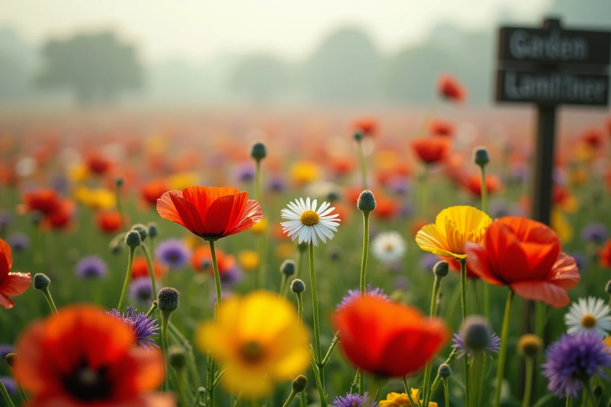 Gros plan sur un tapis de fleurs sauvages colorées dans le plus grand jardin botanique naturel du monde avec une étendue florale infinie en arrière-plan