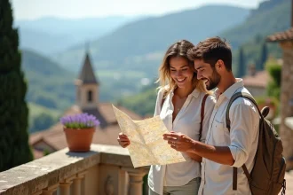 Couple explorant un village européen en terrasse, planifiant leur lieu de vie idéal en 2026