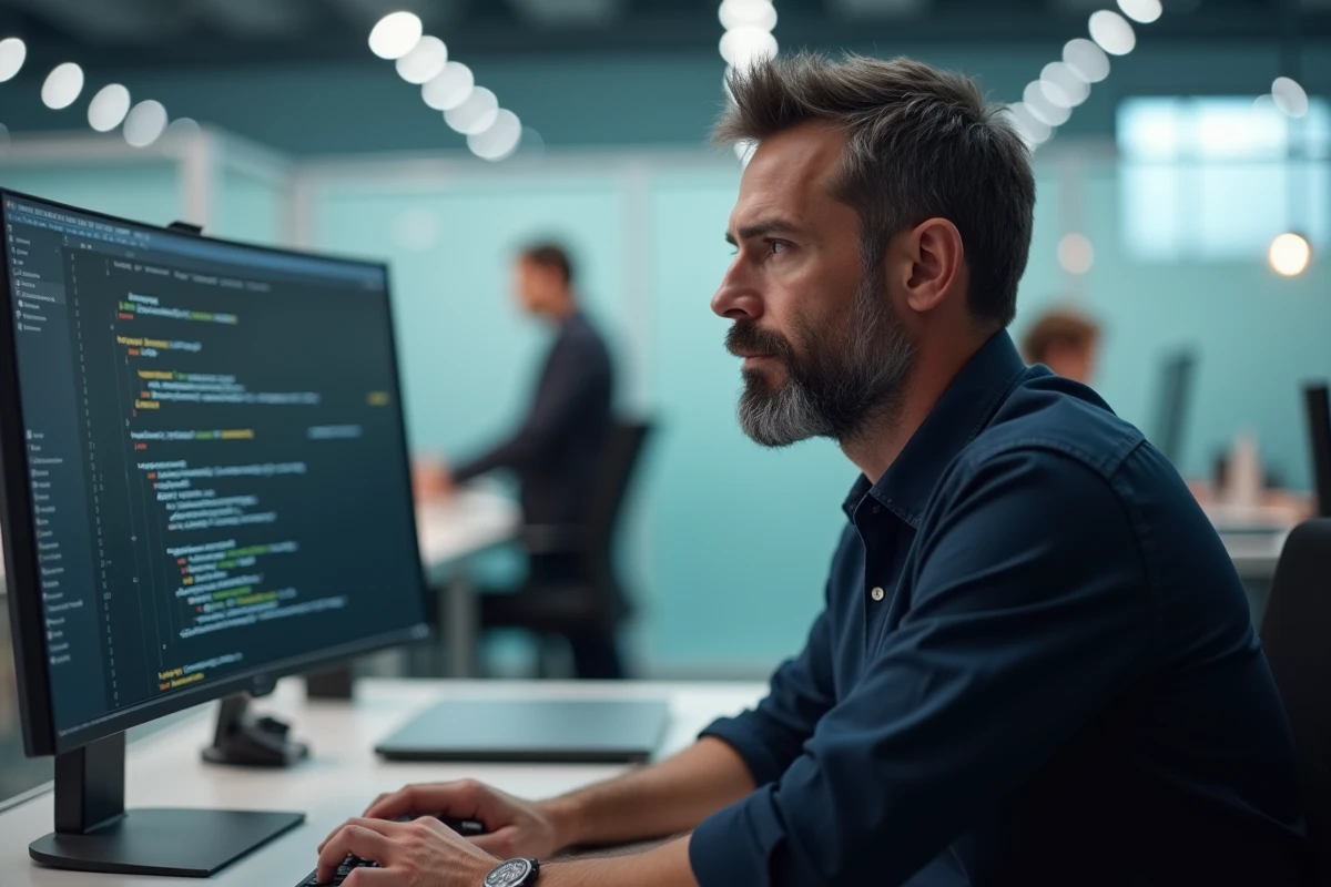 Professionnel utilisant un outil en ligne pour vérifier si un texte a été écrit par une IA