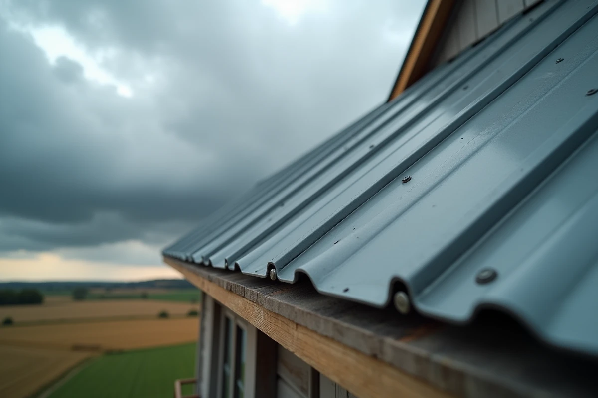 Détail d'une toiture métallique à joints debout résistante aux vents violents sur une maison moderne